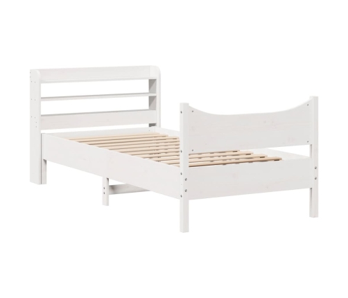 Estructura de cama con cabecero madera pino blanco 75x190 cm