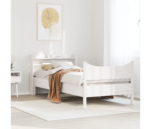 Estructura de cama con cabecero madera pino blanco 75x190 cm