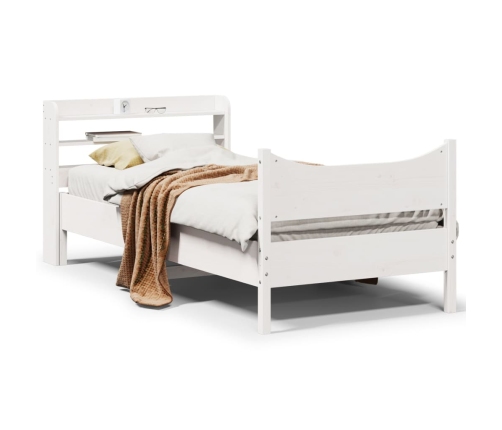 Estructura de cama con cabecero madera pino blanco 75x190 cm