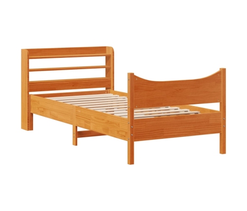 Estructura cama con cabecero madera pino marrón cera 75x190 cm