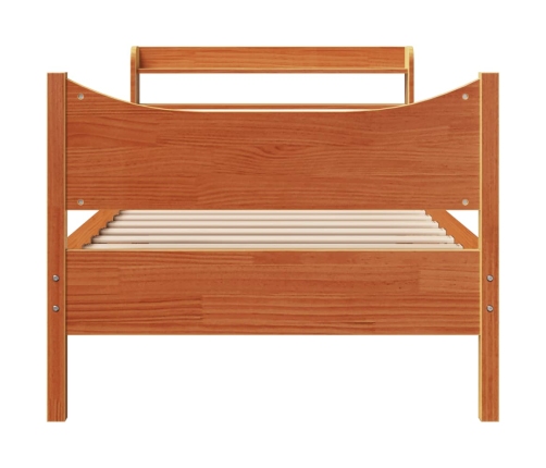 Estructura cama con cabecero madera pino marrón cera 75x190 cm