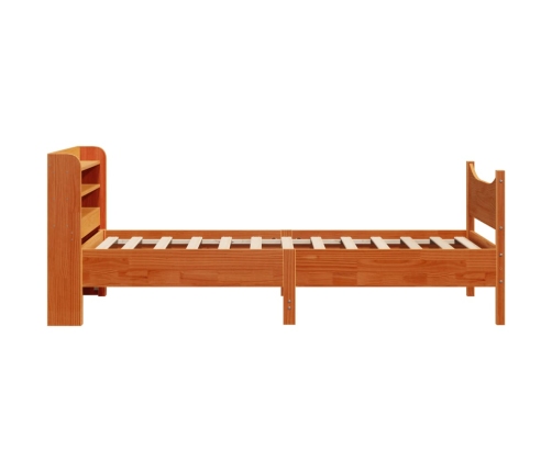 Estructura cama con cabecero madera pino marrón cera 75x190 cm