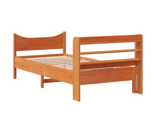 Estructura cama con cabecero madera pino marrón cera 75x190 cm