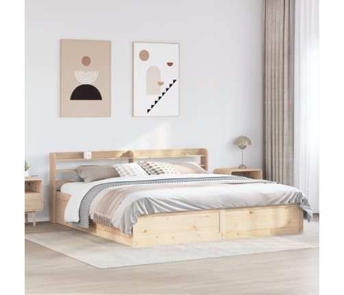 Estructura de cama con cabecero madera maciza de pino 200x200cm