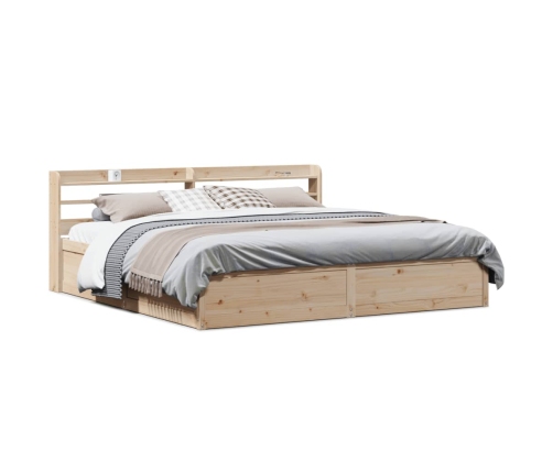 Estructura de cama con cabecero madera maciza de pino 200x200cm