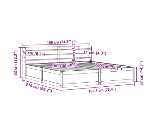 Estructura cama cabecero madera maciza pino blanco 180x200 cm