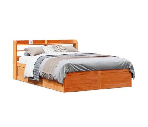 Estructura cama con cabecero madera pino marrón cera 160x200 cm