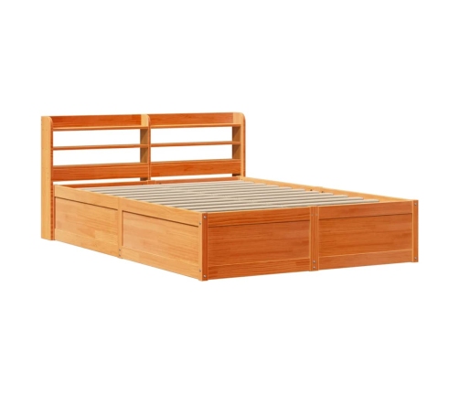 Estructura cama con cabecero madera pino marrón cera 150x200 cm