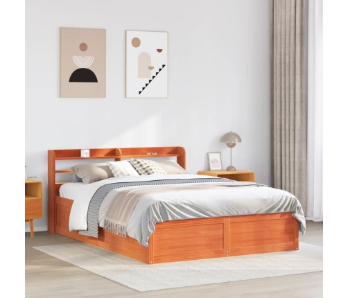 Estructura cama con cabecero madera pino marrón cera 150x200 cm