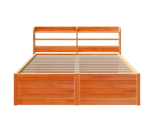 Estructura cama con cabecero madera pino marrón cera 150x200 cm