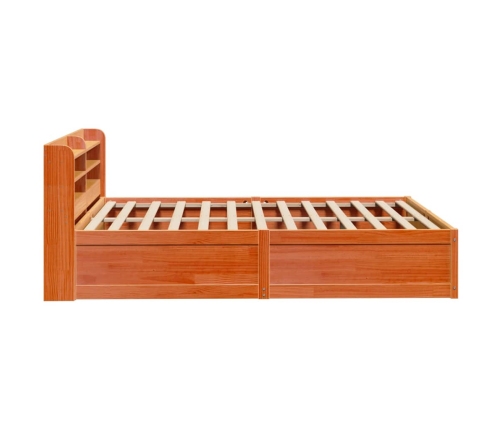 Estructura cama con cabecero madera pino marrón cera 150x200 cm