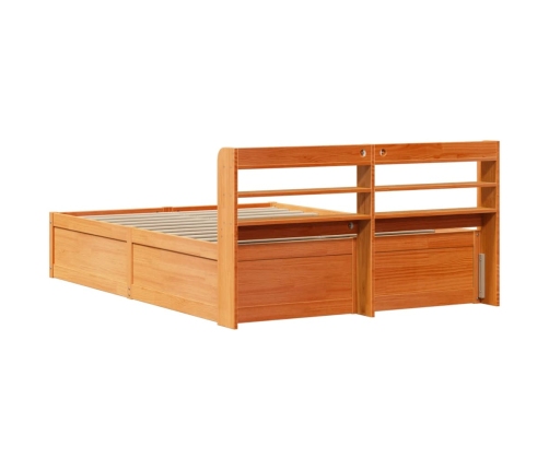 Estructura cama con cabecero madera pino marrón cera 150x200 cm