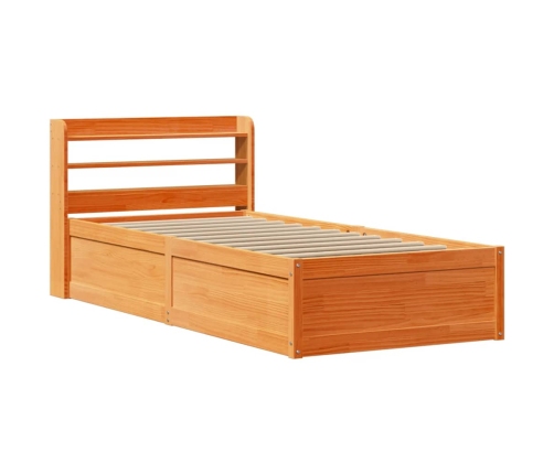 Estructura cama con cabecero madera pino marrón cera 90x200 cm