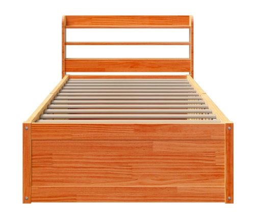 Estructura cama con cabecero madera pino marrón cera 90x200 cm