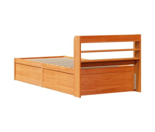 Estructura cama con cabecero madera pino marrón cera 90x200 cm