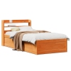 Estructura cama con cabecero madera pino marrón cera 90x200 cm