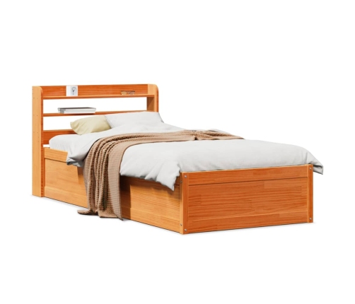 Estructura cama con cabecero madera pino marrón cera 90x200 cm