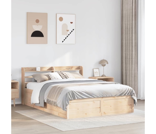 Estructura de cama con cabecero madera maciza pino 140x190 cm