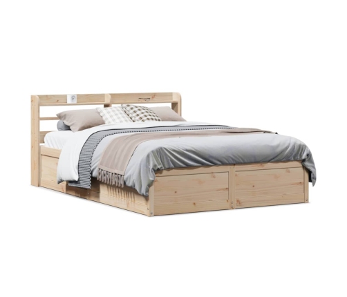 Estructura de cama con cabecero madera maciza pino 140x190 cm