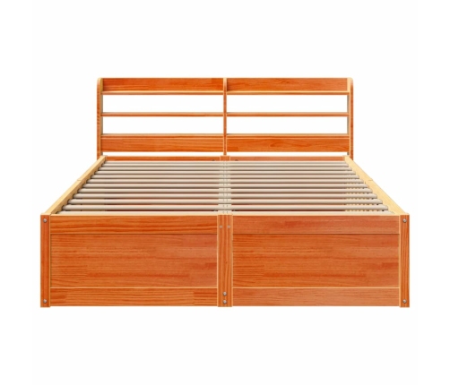 Estructura cama con cabecero madera pino marrón cera 140x190 cm