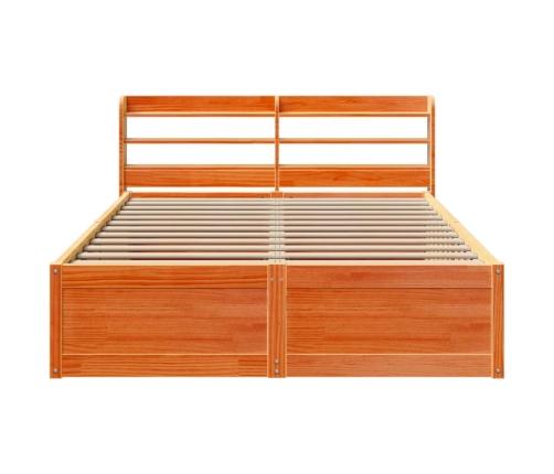 Estructura cama con cabecero madera pino marrón cera 120x190 cm