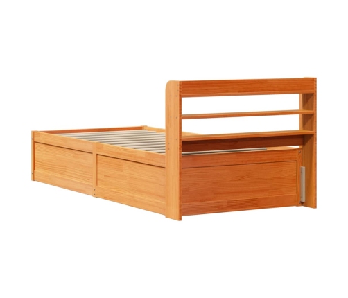 Estructura cama con cabecero madera pino marrón cera 90x190 cm