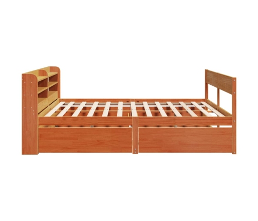 Cama sin colchón madera maciza de pino marrón cera 200x200 cm