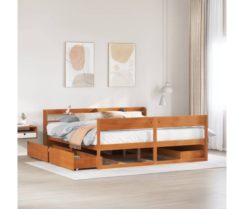 Cama sin colchón madera maciza de pino marrón cera 200x200 cm