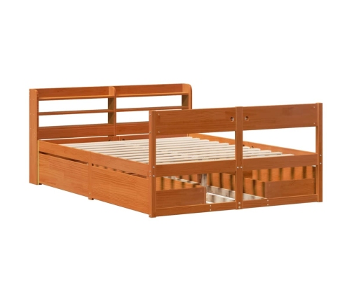 Cama sin colchón madera maciza de pino marrón cera 160x200 cm