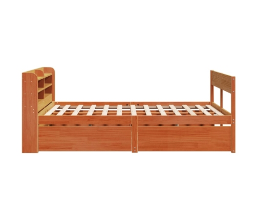 Cama sin colchón madera maciza de pino marrón cera 160x200 cm