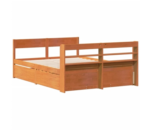 Cama sin colchón madera maciza de pino marrón cera 160x200 cm