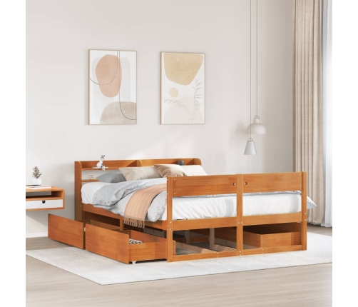 Cama sin colchón madera maciza de pino marrón cera 160x200 cm