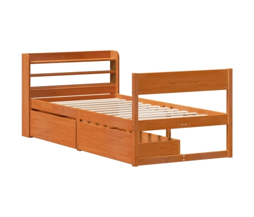 Cama sin colchón madera maciza de pino marrón cera 100x200 cm