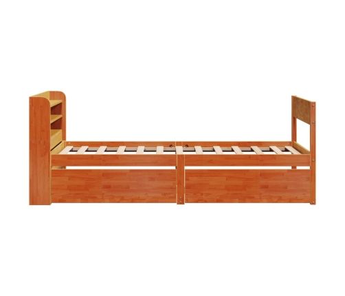 Cama sin colchón madera maciza de pino marrón cera 100x200 cm