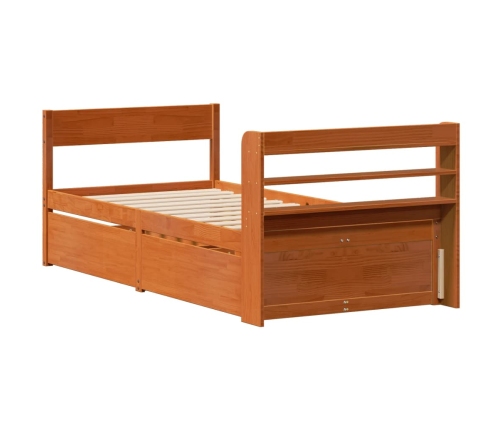 Cama sin colchón madera maciza de pino marrón cera 100x200 cm