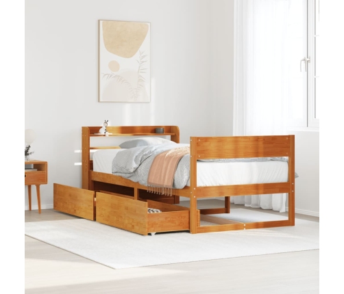 Cama sin colchón madera maciza de pino marrón cera 100x200 cm