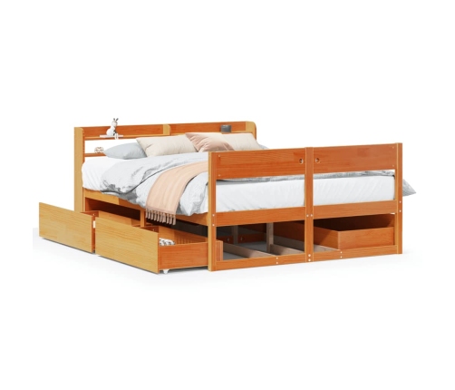 Cama sin colchón madera maciza de pino marrón cera 140x190 cm