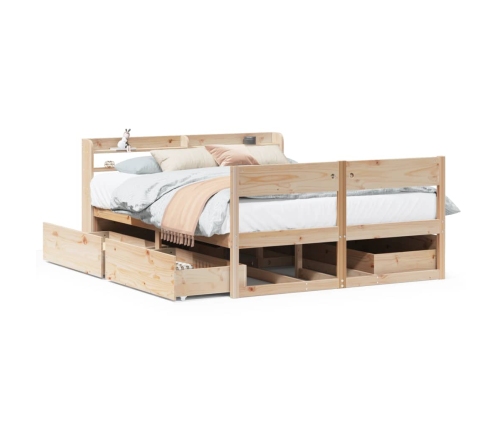 Estructura de cama sin colchón madera maciza de pino 135x190 cm