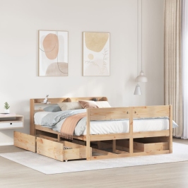Estructura de cama sin colchón madera maciza de pino 135x190 cm