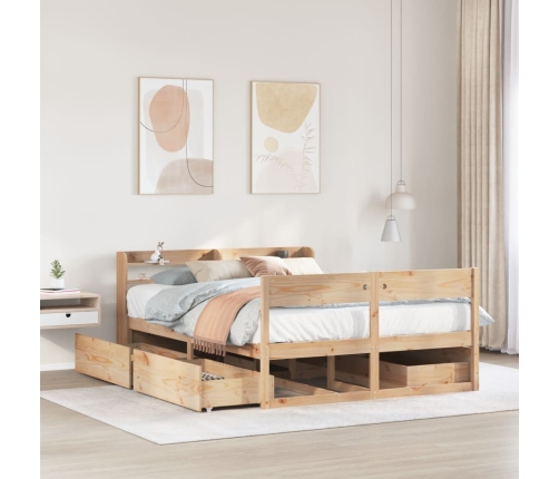 Estructura de cama sin colchón madera maciza de pino 135x190 cm