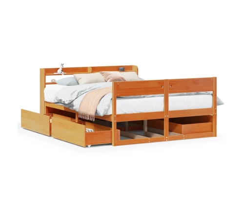 Estructura de cama sin colchón madera maciza marrón 135x190 cm