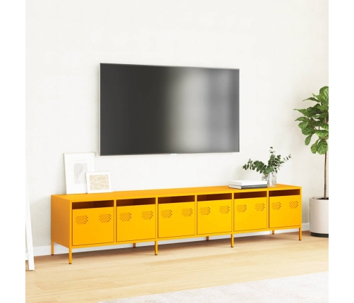 Mueble TV acero laminado en frío amarillo mostaza 202x39x43,5cm