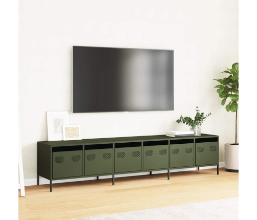 Mueble TV acero laminado en frío verde oliva 202x39x43,5 cm