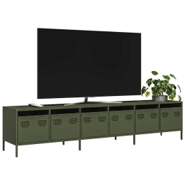 Mueble TV acero laminado en frío verde oliva 202x39x43,5 cm