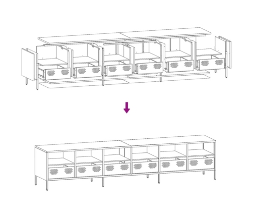 Mueble para TV acero laminado en frío rosa 202x39x43,5 cm