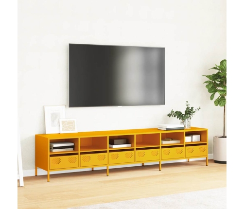 Mueble TV acero laminado en frío amarillo mostaza 202x39x43,5cm