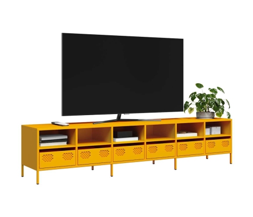 Mueble TV acero laminado en frío amarillo mostaza 202x39x43,5cm