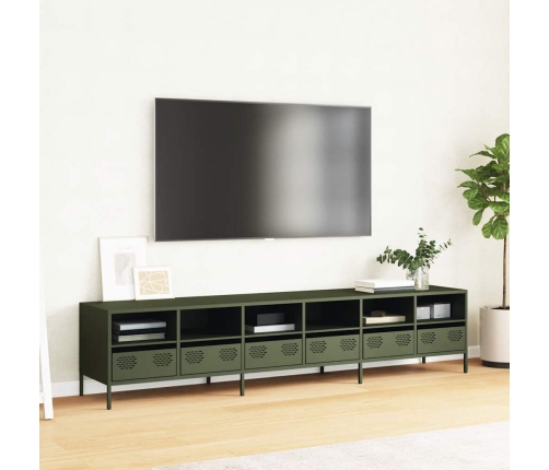 Mueble TV acero laminado en frío verde oliva 202x39x43,5 cm