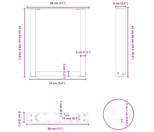 Patas de mesa de centro forma U 2uds acero negro 28x(42-43) cm