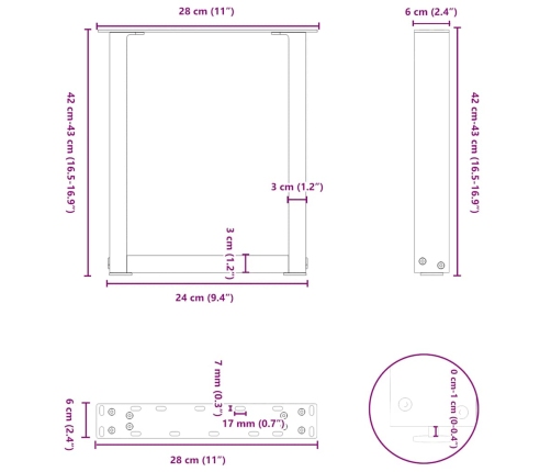 Patas para mesa de centro en forma de U 2 uds antracita acero